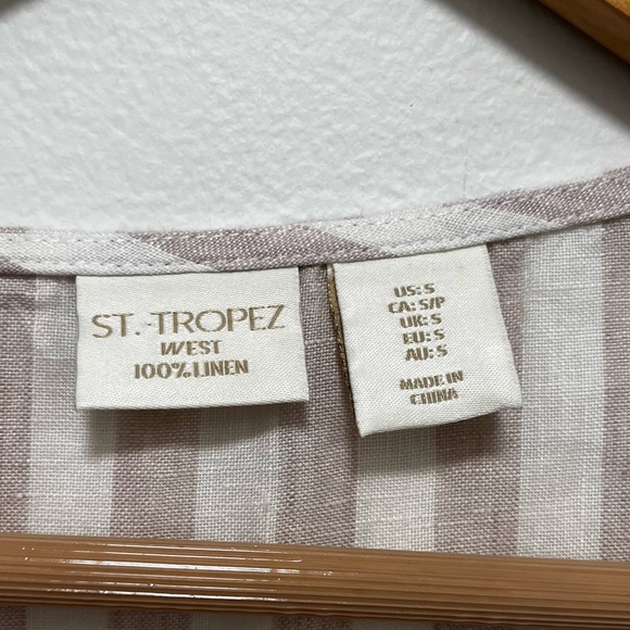 ST Tropez 100% Linen Shift Dress Striped Embroidered Tie Chest Size Small - Picture 3 of 9
